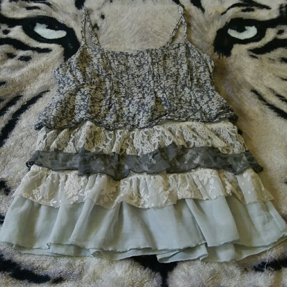 Daytrip Floral Button Tie Back Lace Tank Top